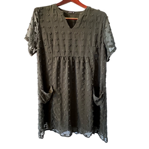 Elegant Miholl Dark Green Textured Dress with Pockets XXL